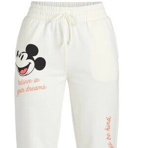 Disney Women's White Mickey Mouse Graphic Elastic Waist Jogger Pants Size 4/6